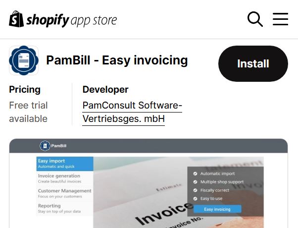 Aplikacja PamBill dla Shopify